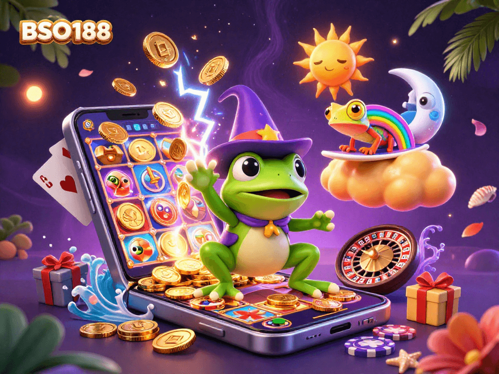 Experience the magic of BSO188 with a vibrant storm of coins and lively casino elements.