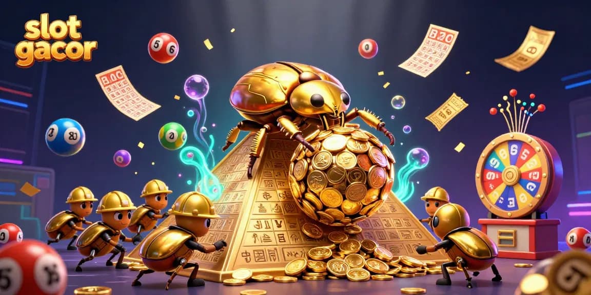 Menangkan slot gacor dengan ilustrasi 3D keren yang menampilkan kerumunan simbol kasino dan efek dinamis.
