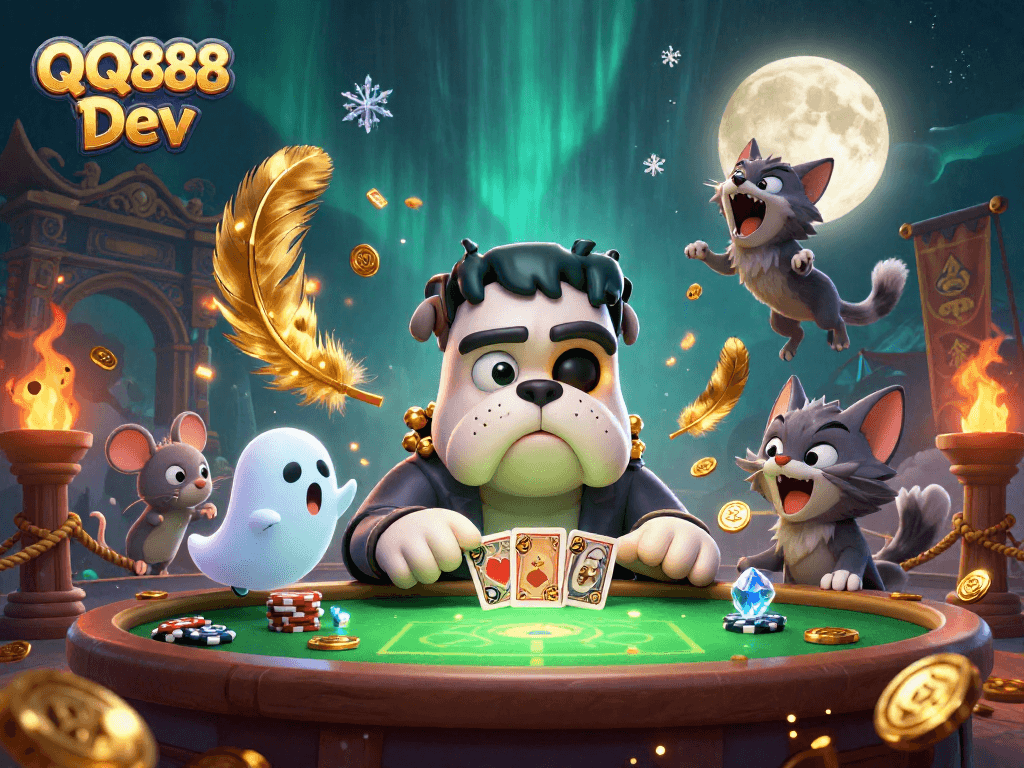 Engage with thrilling gaming at QQ888 Dev featuring dynamic casino action and vibrant characters.
