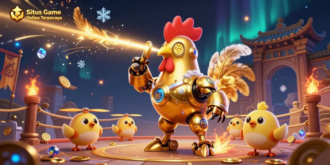 Situs Game Online Terpercaya showcases an energetic 3D casino scene with characters and vibrant gambling elements.