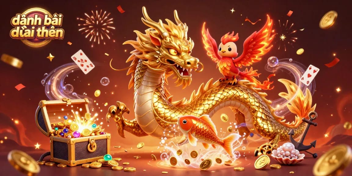 Experience the thrill of đánh bài đổi thưởng with vibrant characters and casino elements in this immersive illustration.