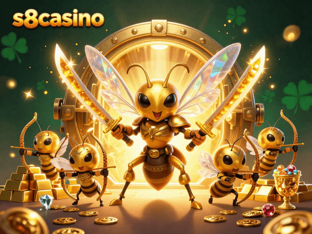 Experience thrilling gameplay at s8casino with an epic 3D illustration of fortuitous game elements.