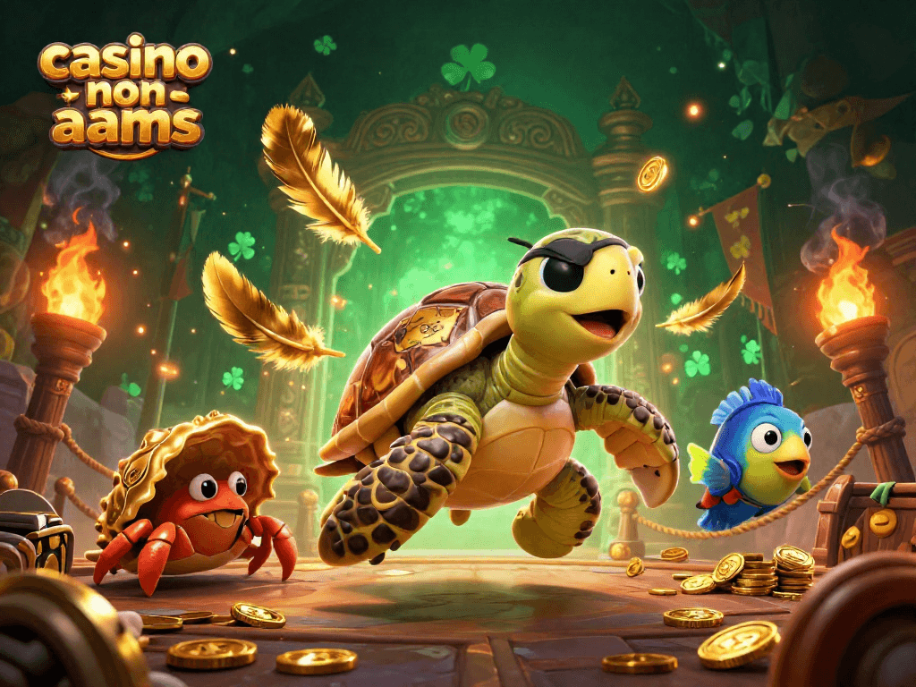 Gioca nei migliori casino non AAMS con tartaruga e granchio sopra tesori sommersi e simboli d'azzardo.