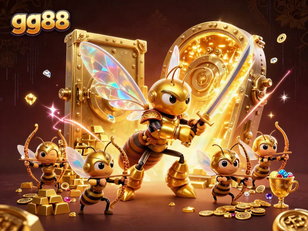 Engage with gg88's vibrant gambling experience featuring dynamic characters amidst treasure and casino elements.