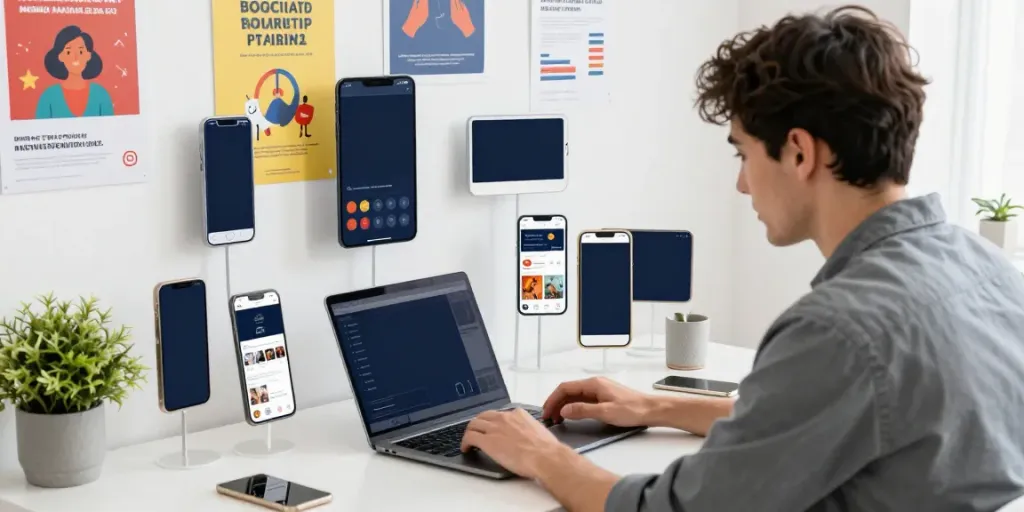 This guy engaging with followers in a vibrant social media workspace