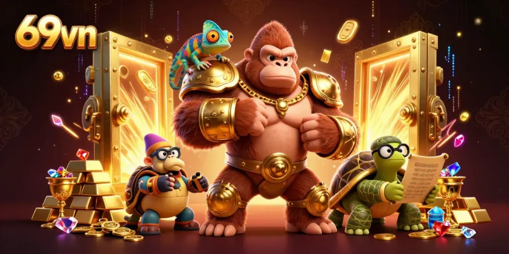 Engage in thrilling adventures with 69vn’s powerful gorilla king and treasures in stunning 3D!