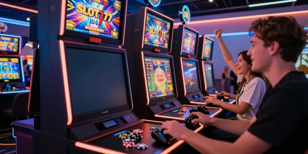 Engaged players enjoying link slot777 in a vibrant gaming environment.