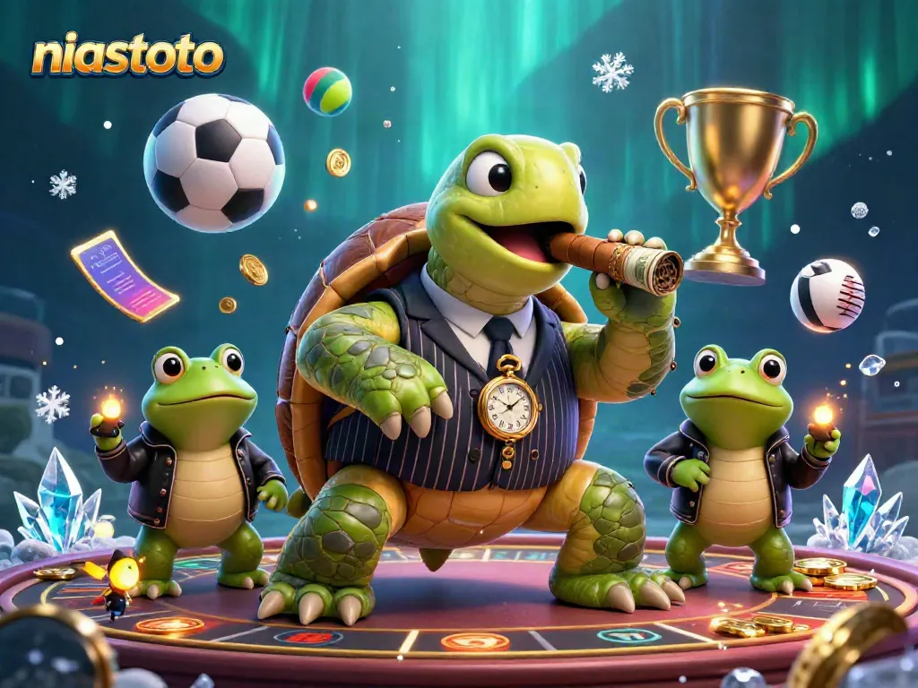 Experience thrilling niastoto betting with a dynamic scene of a mobster turtle and bullfrog enforcers.