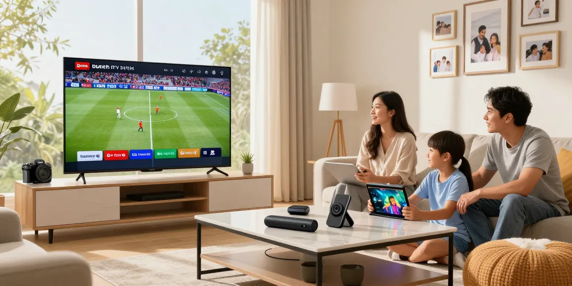 Gezin geniet van hun iptv abonnementen met een grote Smart TV in de woonkamer.