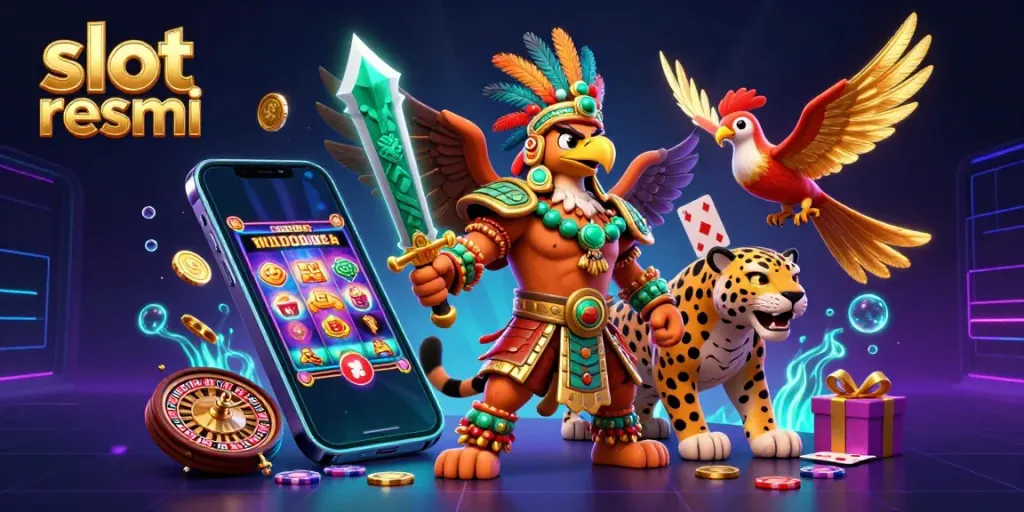 Experience the thrill of slot resmi with vibrant characters and casino elements in an exciting digital art scene.