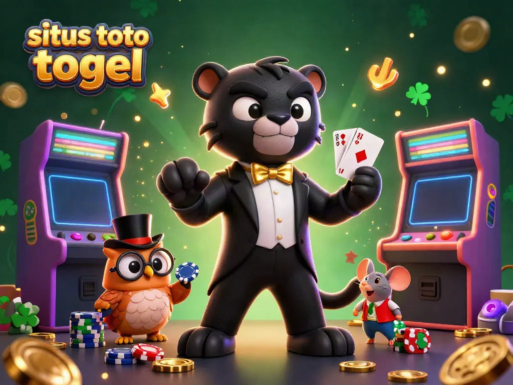 Experience the excitement at situs toto togel with charming characters in a vibrant casino-themed scene.