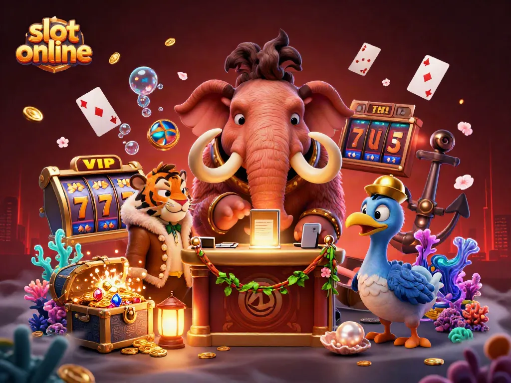 Engage with exciting slot online adventures featuring cartoon characters and vibrant elements in a dynamic casino scene.