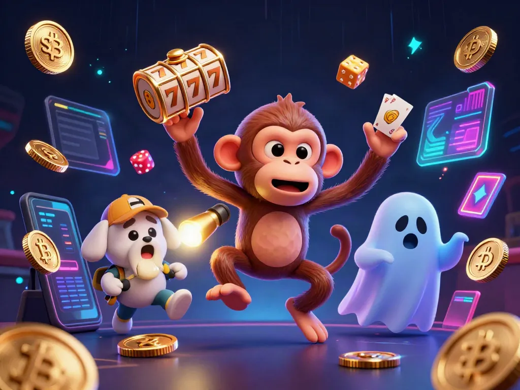 Experience the excitement of s8 with a mischievous poltergeist monkey and a ghost-hunter puppy in a vibrant casino.