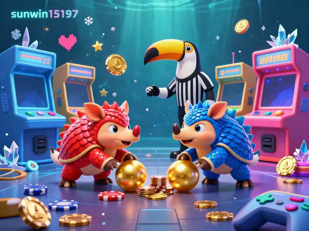Engage in thrilling gaming action with sunwin15197 as pangolins compete among shining poker chips and colorful arcade machines.
