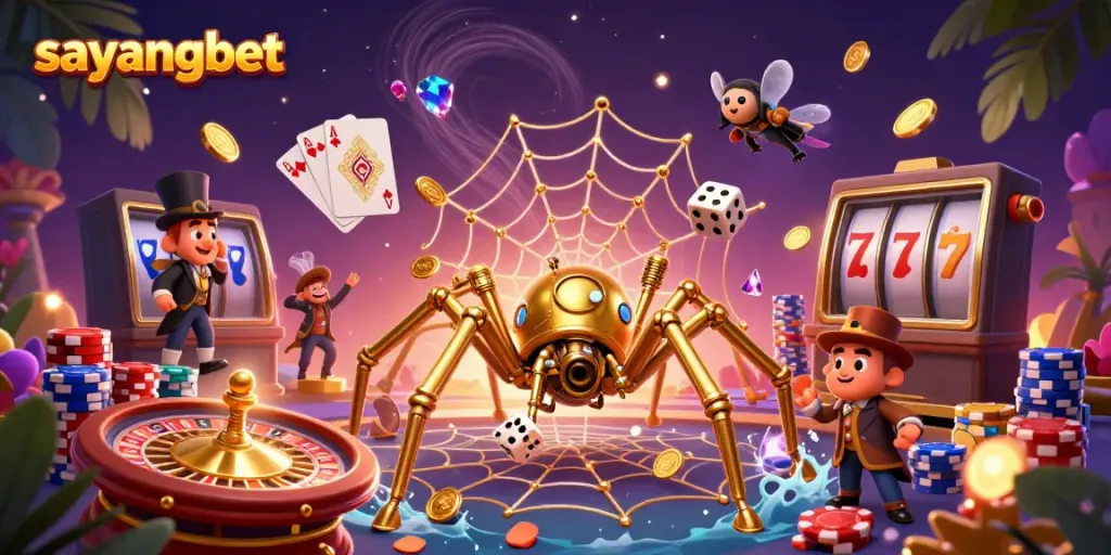 Experience thrilling gameplay with sayangbet's vibrant steampunk-themed casino illustration.