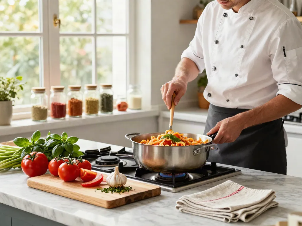 https://merdeka123.info/ Memasak hidangan pasta sehat dengan minyak berkualitas di dapur modern.