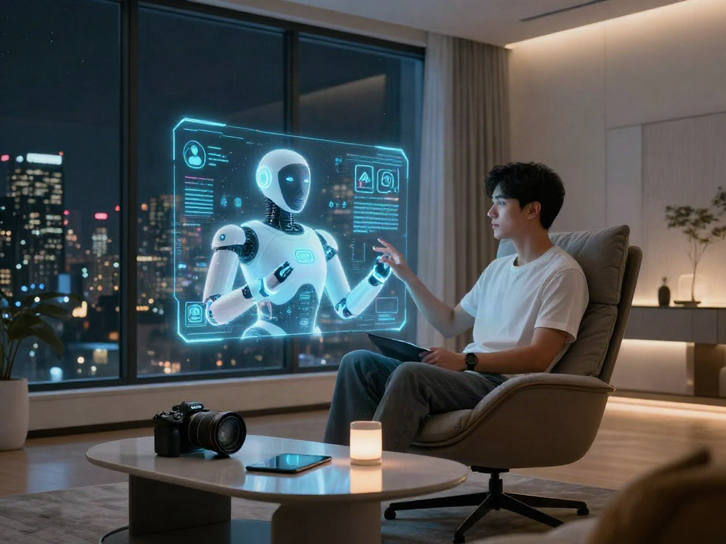 Engaging interaction with a sex bot in a modern digital lounge.