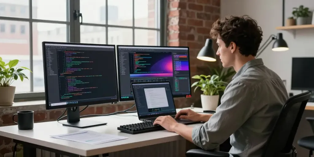 Developer coding in a modern workspace highlighting instant indexing techniques.