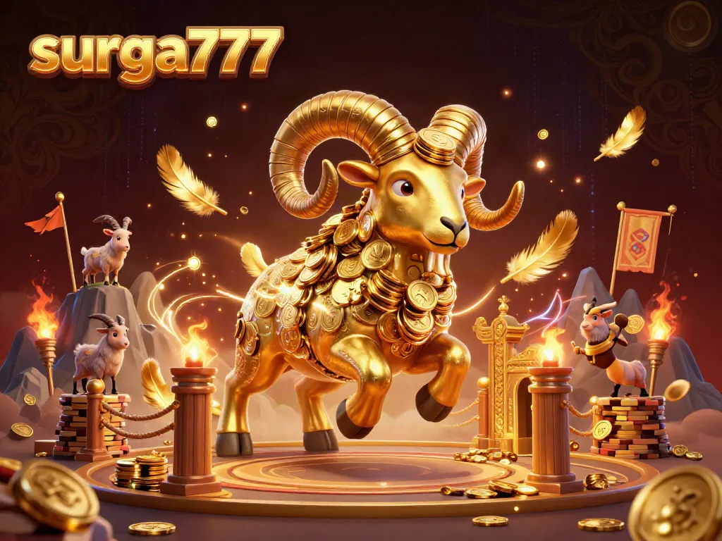 Experience thrilling action at surga777 with a massive golden ram charging through a vibrant casino scene.