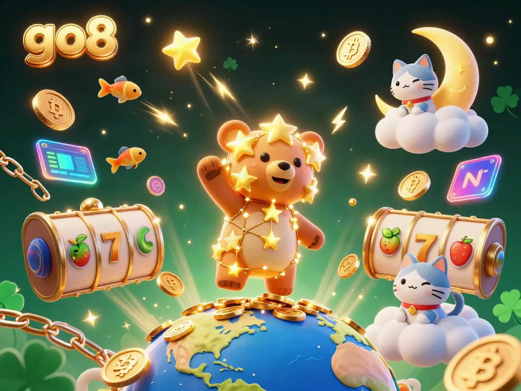 Engage with go8's vibrant 3D digital casino illustration featuring characters scooping up coins amidst thrilling gambling elements.