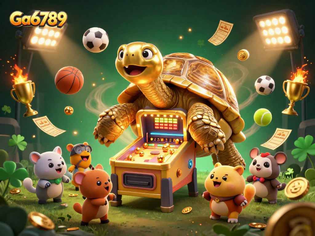 Join the excitement at Ga6789 as tiny animals queue to play on the colossal tortoise pinball machine!