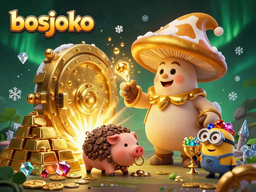 Engage in golden treasures at bosjoko with a wizard and his treasure-hunting pig in an enchanting 3D scene.