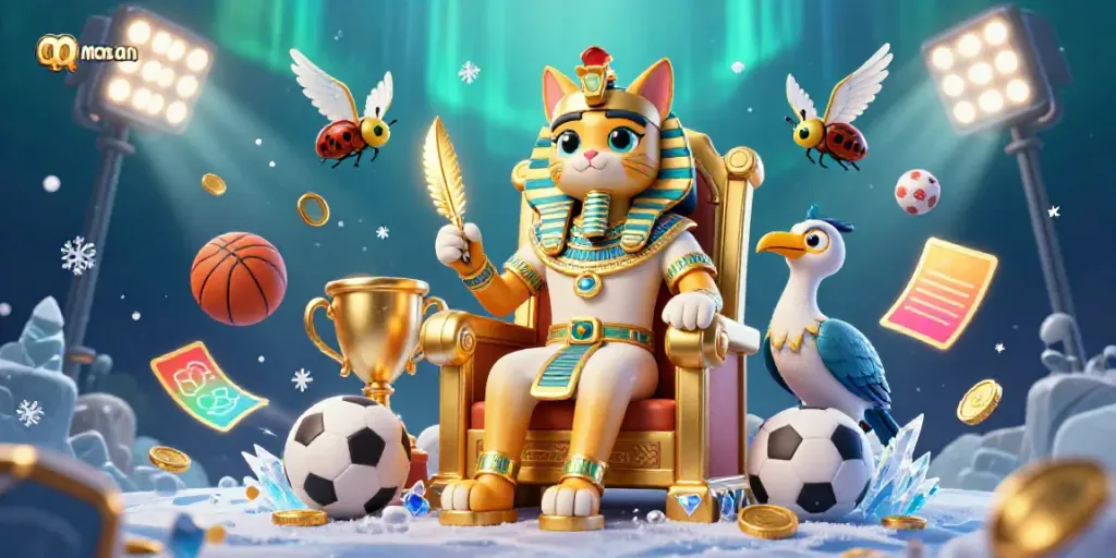 Engage in thrilling gambling with qqmacan, featuring vibrant cartoon casino elements and energetic characters.