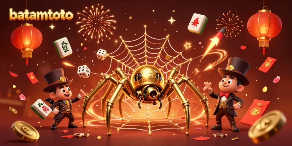 Engage in thrilling games at batamtoto, surrounded by a vibrant 3D steampunk scene with lively elements.