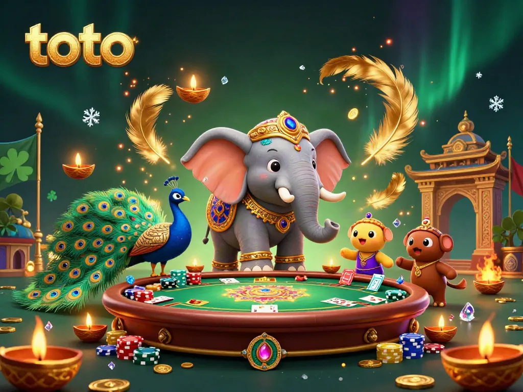 Experience the thrill of toto with vibrant casino elements and festive characters in a dynamic 3D illustration.