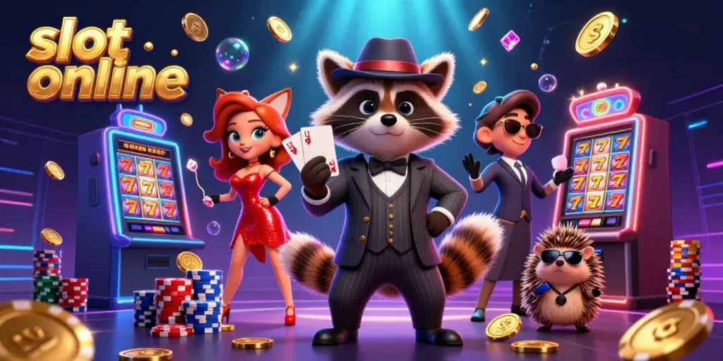 Permainan slot online dengan karakter menarik dan elemen koin emas yang bersinar.