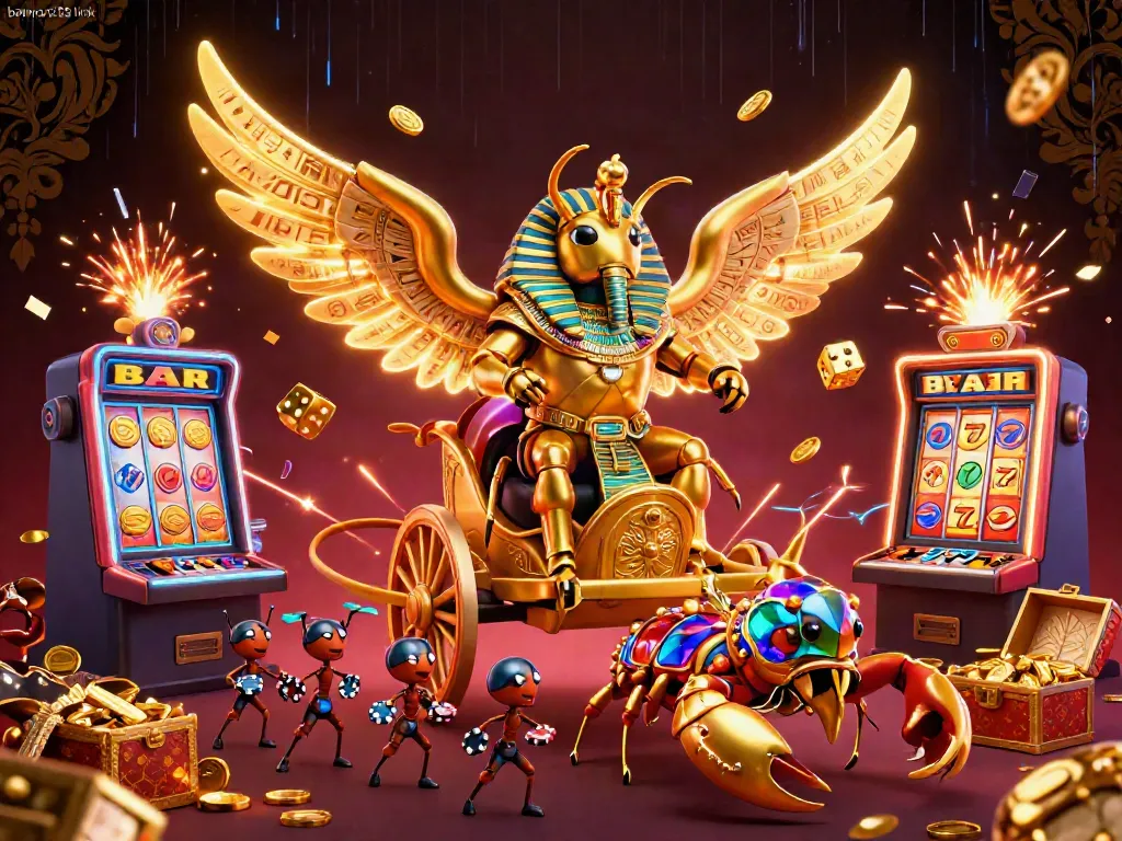 Experience thrilling wins with batman138 link featuring a golden scarab beetle and explosive jackpot scenes