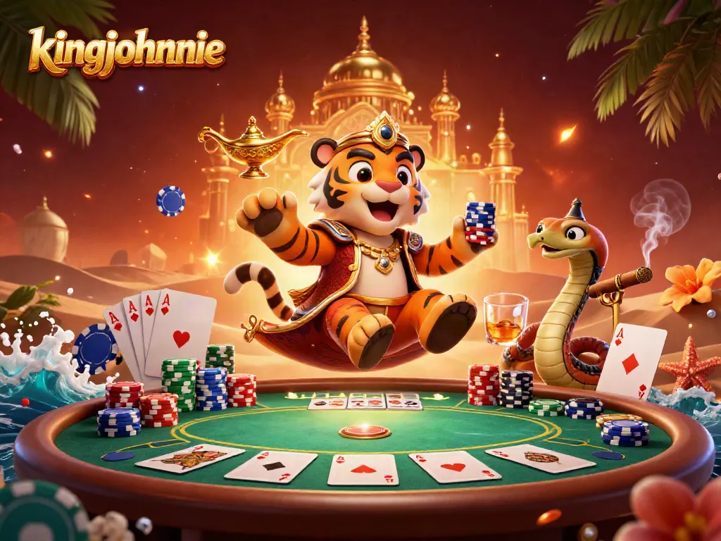 Experience the thrill of kingjohnnie's gaming with vibrant casino-themed illustration.