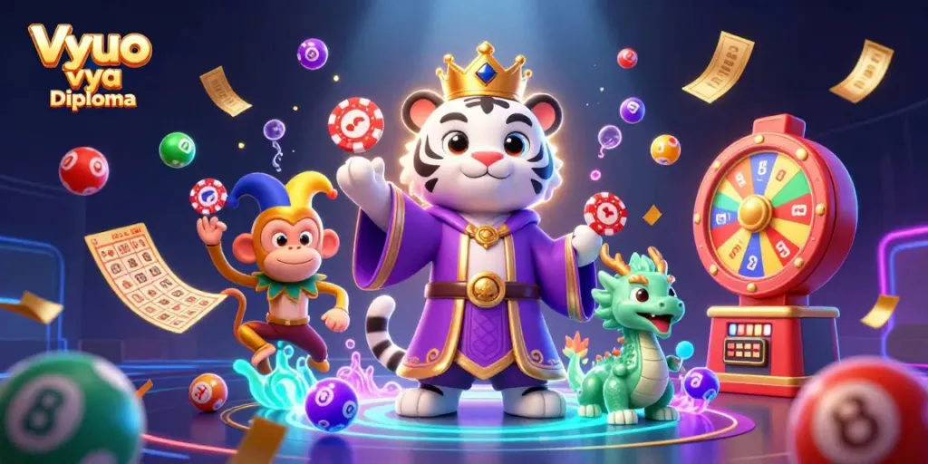 Engage in Vyuo vya Diploma with lively characters in a vibrant dynamic casino scene featuring colorful elements.