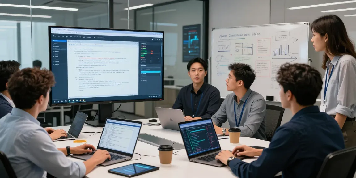 Team engaged in document fraud detection analysis with tech displays in modern office setting.