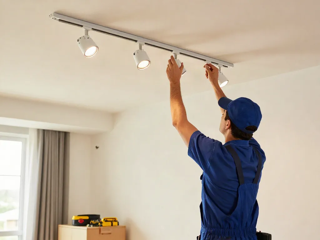 Instalare sina magnetica aplicata de către un profesionist, iluminat modern.