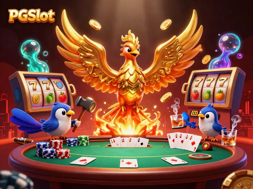 Experience thrilling PGSlot gameplay with a molten phoenix and vivid slot elements.