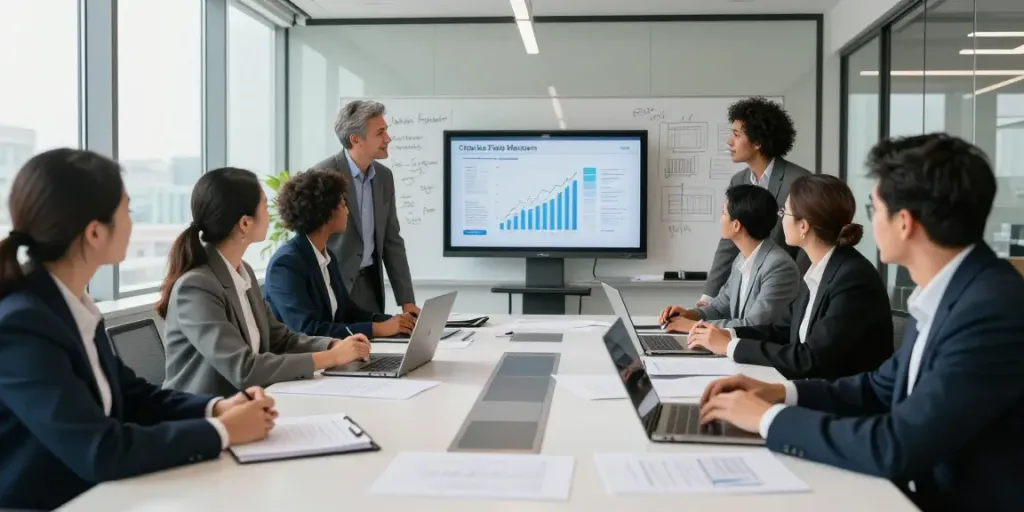 Team discussing Charles Field Marsham net worth in a modern office
