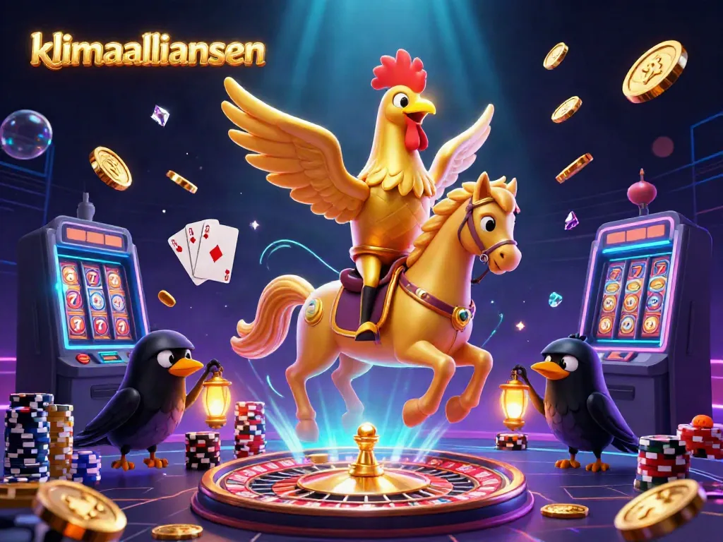 Experience excitement with klimaalliansen at the midnight casino, featuring golden rooster and vibrant game elements.