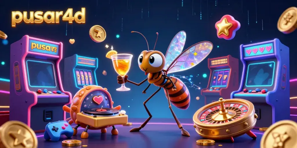 Pusar4d showcases a vibrant 3D scene with a casino mascot and interactive gaming elements.