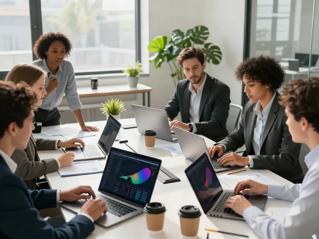 Banorte empresas team collaborating in a modern office setting