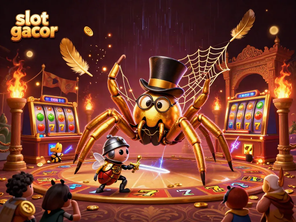 Experience the thrilling world of slot gacor with vibrant characters in a detailed casino arena.