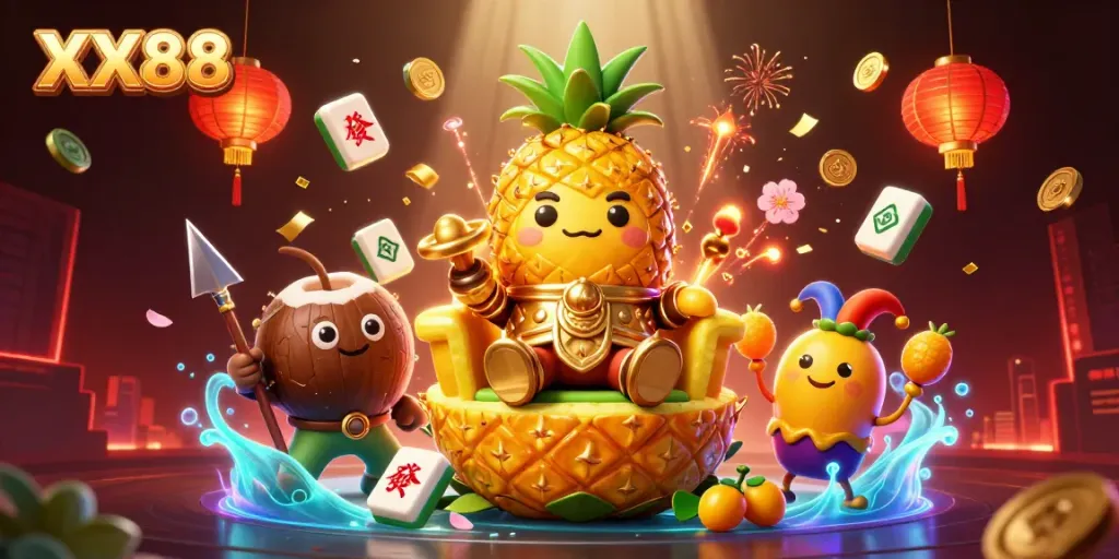 Engage with thrilling gaming at XX88 through a vibrant casino scene showcasing characters and festive elements.