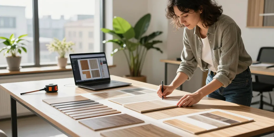 Innovative flooring software used by designer in a bright studio.