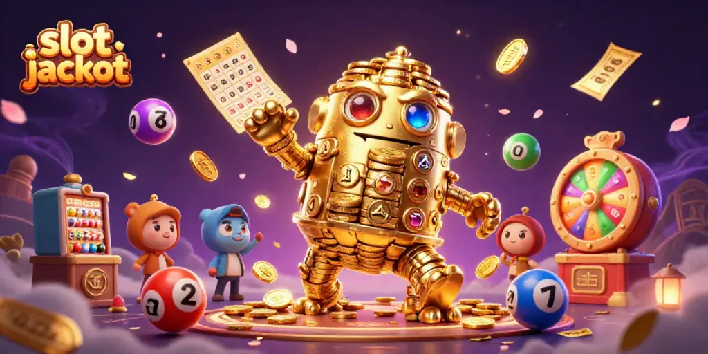 Momen seru ketika slot jackpot memicu gol besar dengan koin berkilauan dan simbol mesin slot.