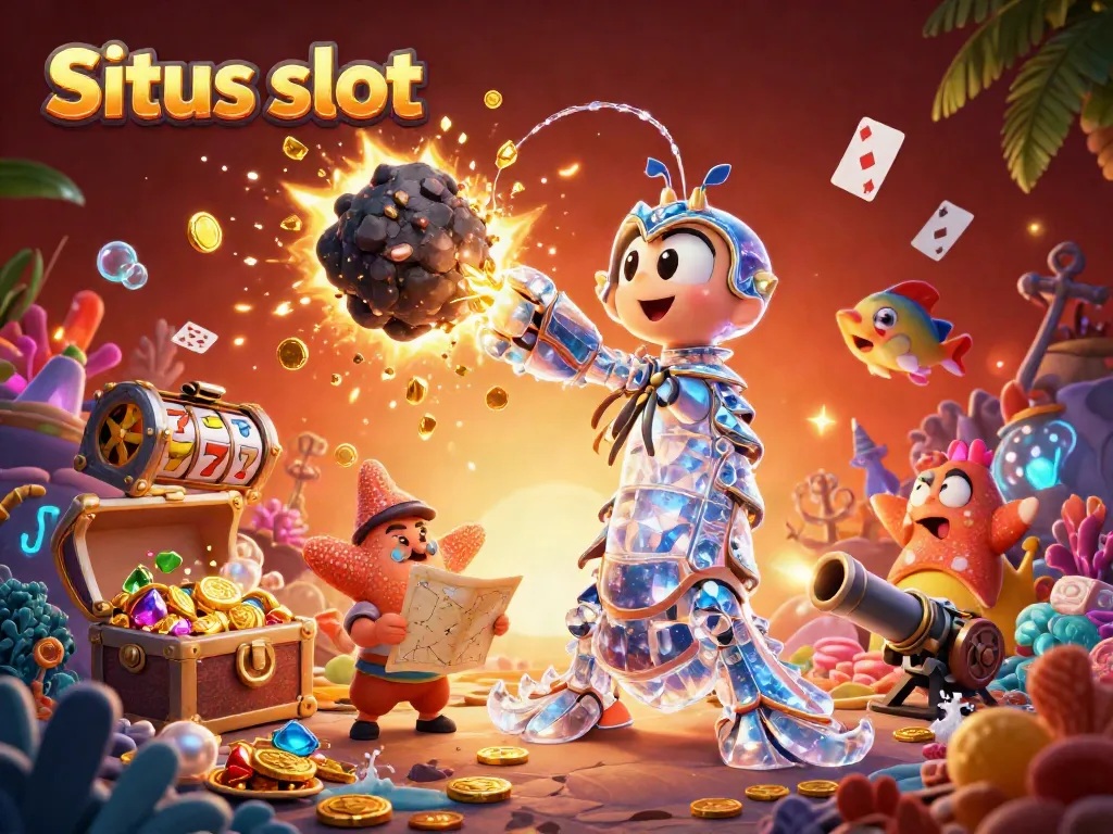 Engage with Situs slot in a thrilling scene of a galactic samurai mantis shrimp and starfish amidst slot reels and treasure.