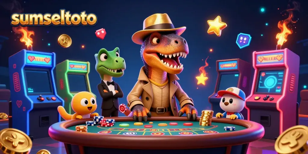 Experience the thrill of sumseltoto with a playful velociraptor card counter at a blackjack table.