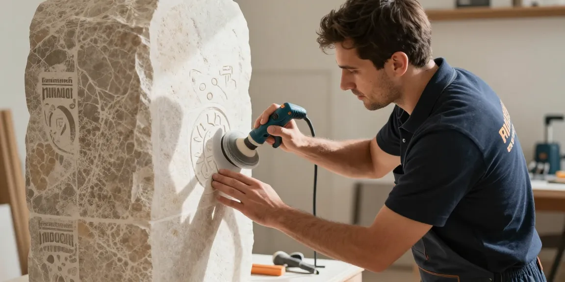 Trusted provider using sandblast stencil for stone in a local workshop.