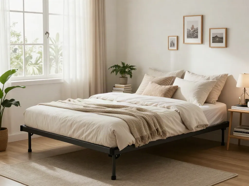 The price of folding beds made affordable, showcasing a cozy guest bedroom with a stylish folding bed elegantly arranged and natural sunlight.
