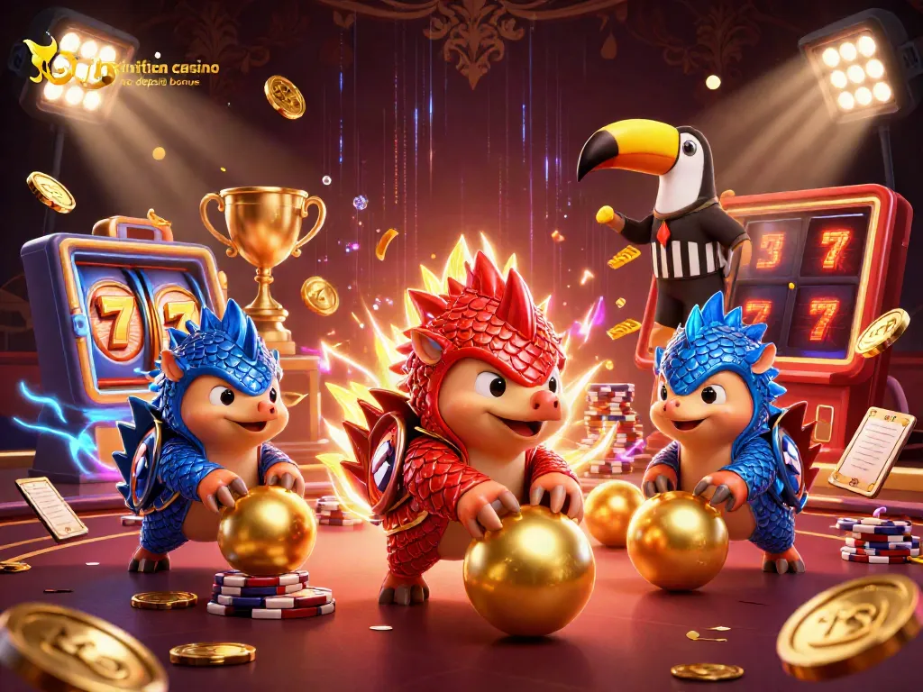 Ignition casino no deposit bonus showcased through animated pangolins competing with casino elements