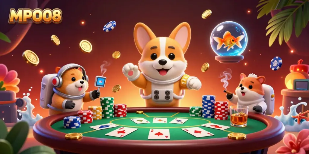 Experience MPO08's thrilling online gaming atmosphere in a vibrant space casino scene.